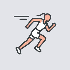 Runner icon in simple style. A simple vector illustration of a female runner in motion. Perfect for websites, apps, or branding related to sports, fitness, or health.