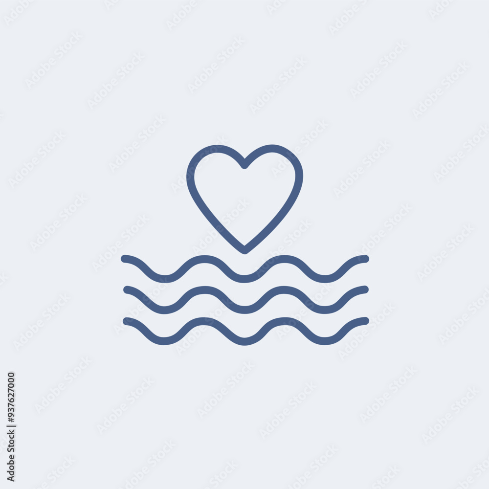 Poster heart waves icon. simple line art icon of a heart floating above water waves. perfect for use in soc