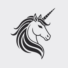 Unicorn head profile outline design. Simple black and white outline image of a unicorn head in profile. Perfect for any mythical creature themed project. © Lull
