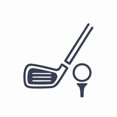 Golf club and ball icon. Simple, minimalist vector graphic of a golf club and ball. Perfect for use in website design, apps, or presentations.