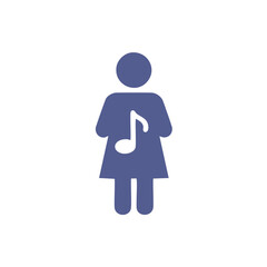 Female music icon. Simple icon of a female figure with a music note.  Perfect for use in web design, social media, or app development.