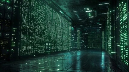 Abstract Data Stream Tunnel with Green Binary Code