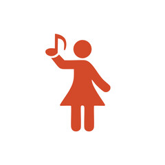 Female icon holding music note. Simple illustration of a female figure holding a musical note, perfect for websites, presentations, and social media.