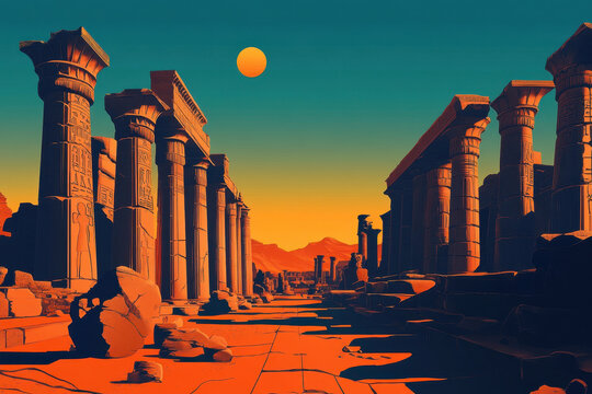 Ancient Ruins Under Two Suns in a Desert Landscape