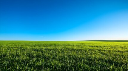 Fototapeta premium Vast and Verdant Meadow Under Boundless Blue Sky