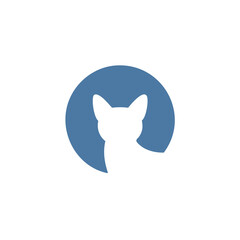 Cat silhouette circle logo design. Minimalist cat logo design featuring a white feline silhouette inside a blue circle. Perfect for pet businesses, animal shelters, or cat-themed brands.