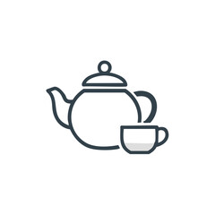Teapot and cup icon. Simple line art illustration of a teapot and a cup, ideal for a tea-themed design.