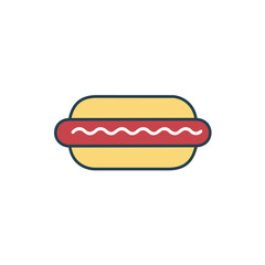 Delicious hot dog icon illustration. A colorful icon of a hot dog, perfect for food-related graphics, menus, and branding projects. This simple design is ready for any project.
