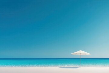 Serene minimalist travel photograph capturing an isolated, pristine beach with crystal-clear waters