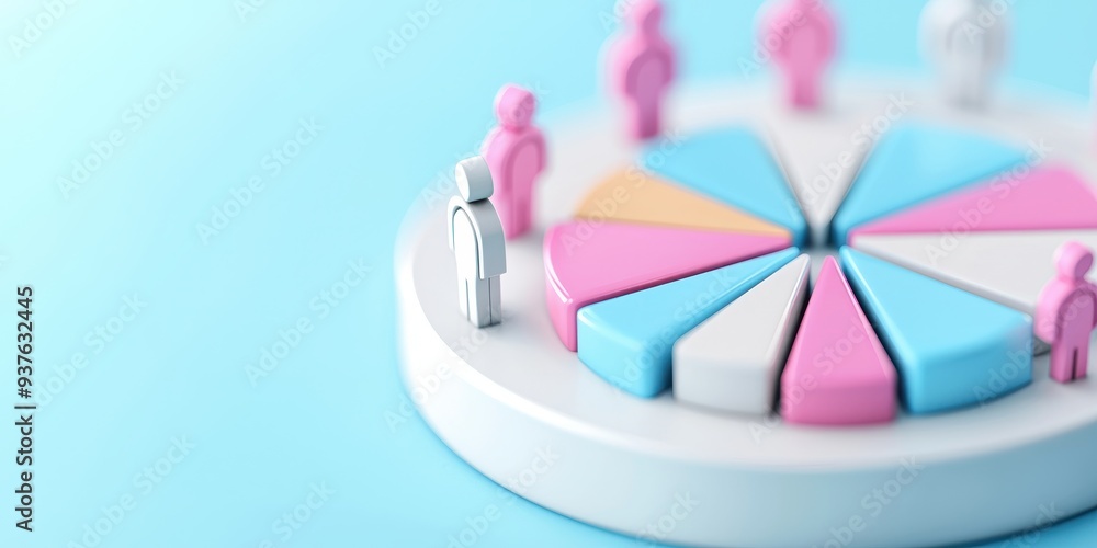 Poster d pie chart with people figures for teamwork collaboration and data analysis
