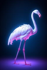 Fototapeta premium Pink flamingo standing under neon lights