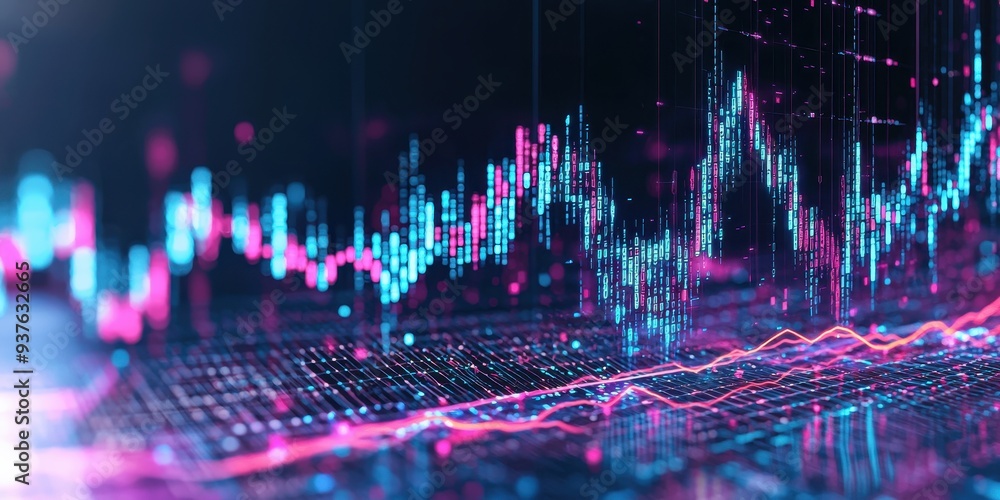 Poster abstract digital data and technology background with neon lights
