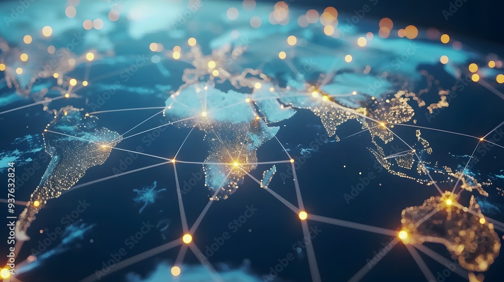 Poster macro shot of connecting global networks on a digital device ai generated illustration