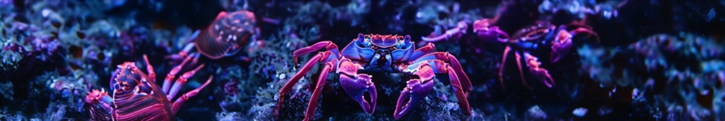 Sally lightfoot crab standing on rocks in neon colors