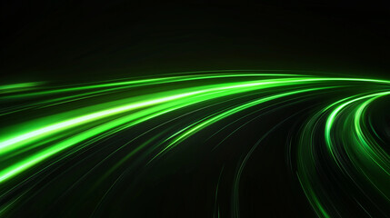 Vector illustration of green light lines of a car at night with motion blur