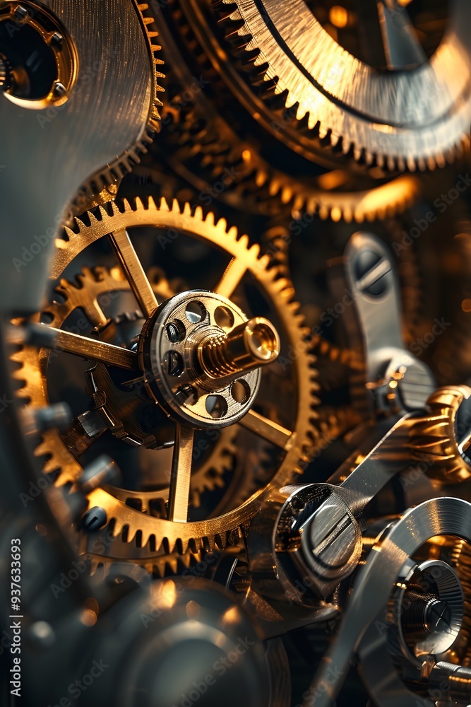 Aufkleber macro view of a clockwork mechanism designed in a cinematic minimalist style ai generated illustrati