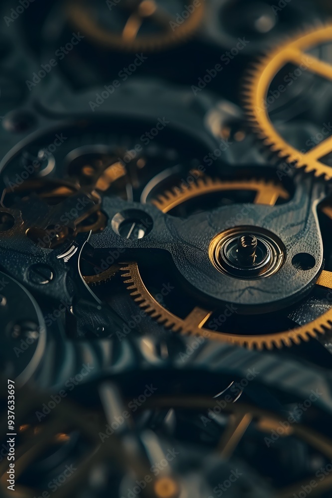 Aufkleber macro view of a clockwork mechanism designed in a cinematic minimalist style ai generated illustrati