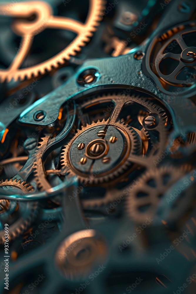 Aufkleber macro view of a clockwork mechanism designed in a cinematic minimalist style ai generated illustrati