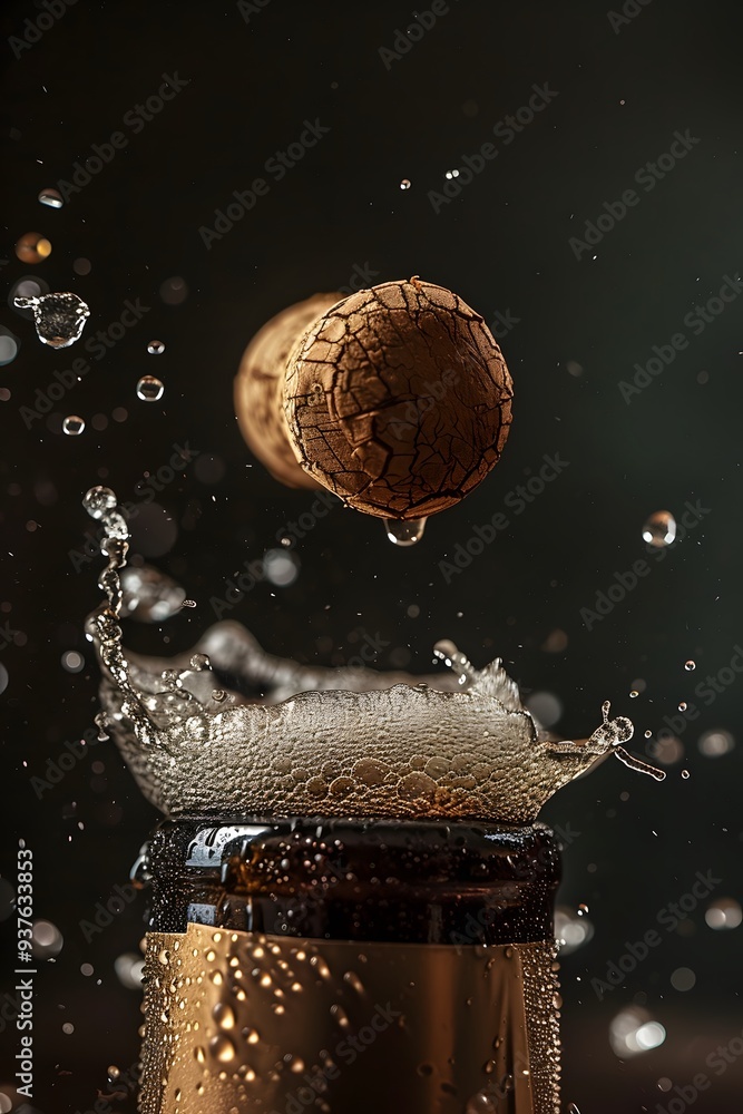 Aufkleber macro view of a popped champagne cork in a minimalist setting ai generated illustration
