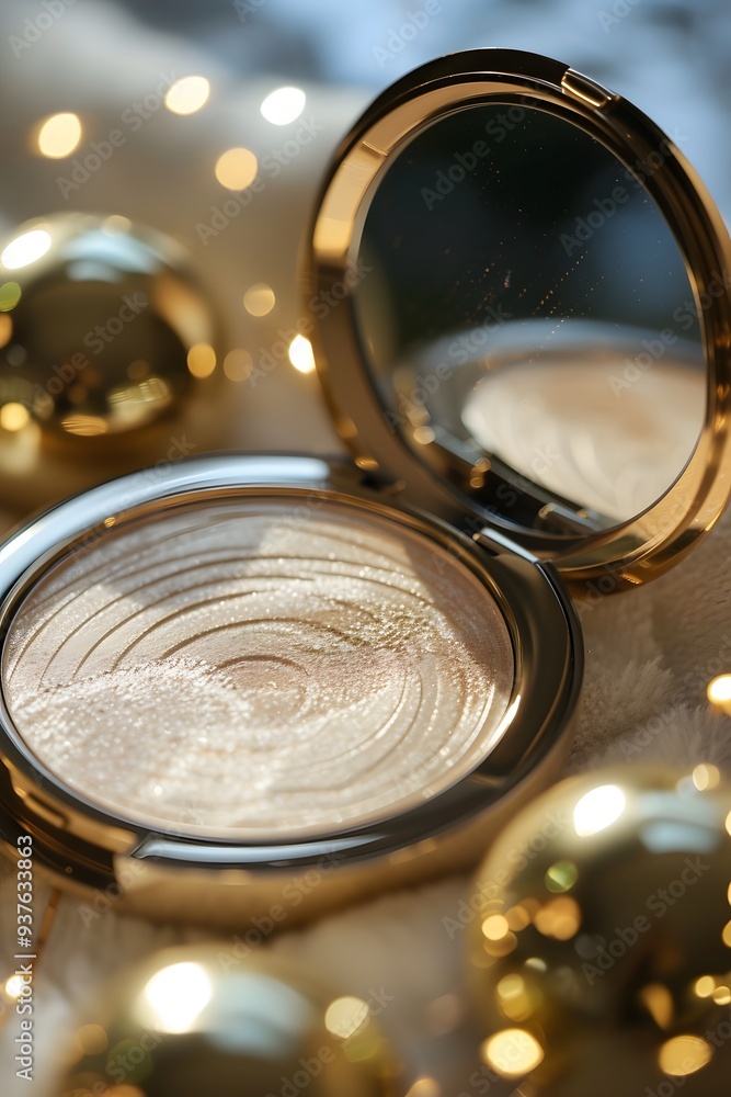 Poster macro view of a powder compact with an open mirror ai generated illustration