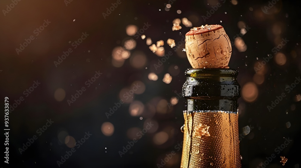 Poster macro view of a popped champagne cork in a minimalist setting ai generated illustration