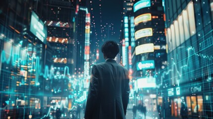 The man in illuminated city