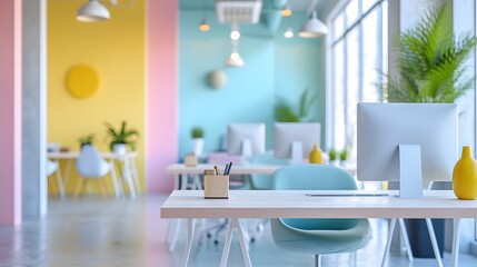 Macro view of a pastel-colored office space AI generated illustration