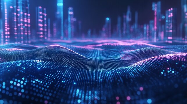  An Abstract Illustration of Data Flowing Through a Network of Nodes with Binary Code and AI Algorithm in the Background.