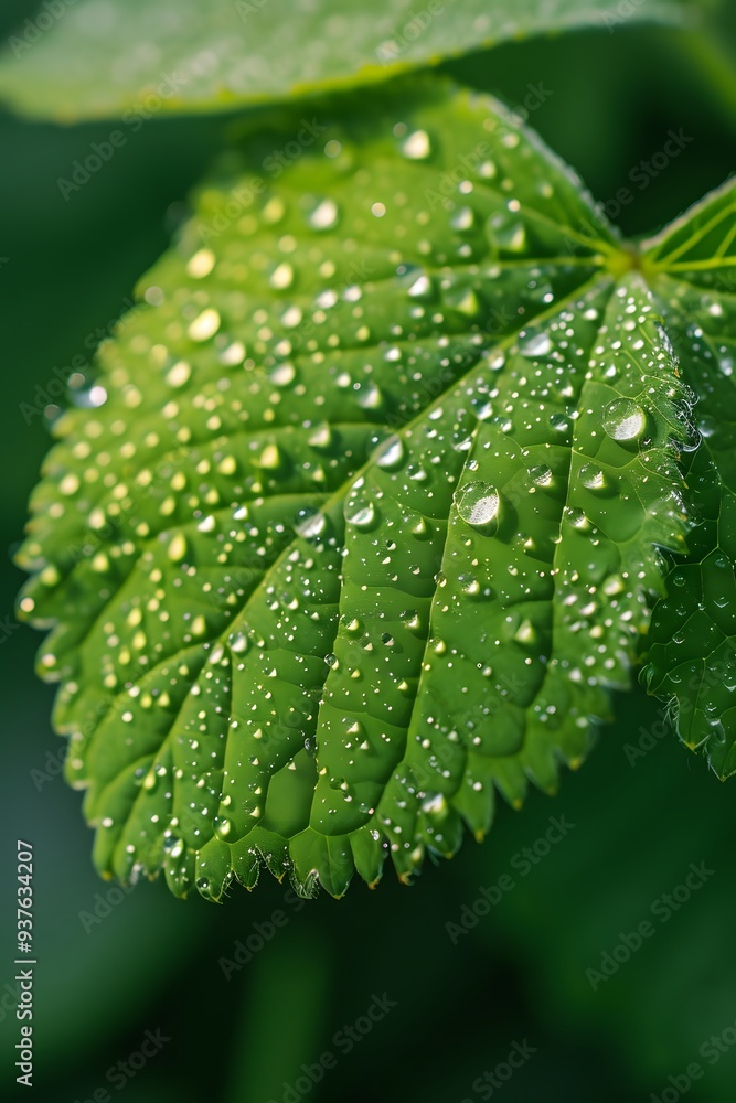 Poster macro view of dew drops on a leaf in minimalist interpretation ai generated illustration