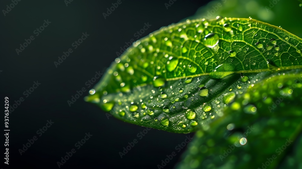 Poster macro view of dew drops on a leaf in minimalist interpretation ai generated illustration