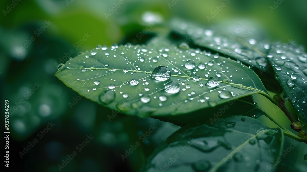 Poster macro view of dew drops on a leaf in minimalist interpretation ai generated illustration
