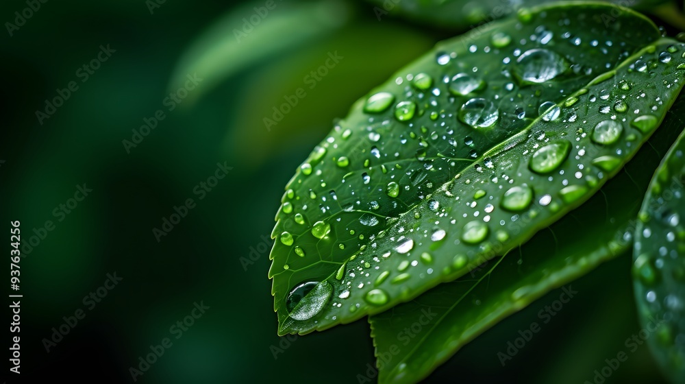 Poster macro view of dew drops on a leaf in minimalist interpretation ai generated illustration