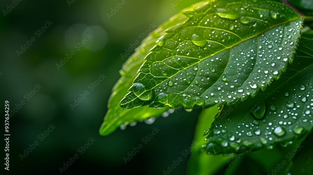 Poster macro view of dew drops on a leaf in minimalist interpretation ai generated illustration