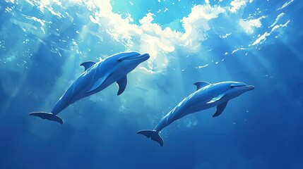 Obraz premium Playful dolphins swimming gracefully through the ocean