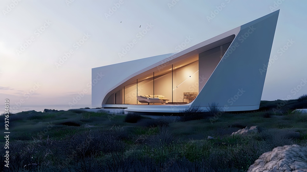 Aufkleber macroscopic view of a minimalist house highlighting the unique shape and structure ai generated illu