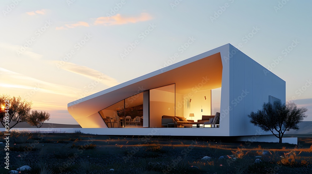 Aufkleber macroscopic view of a minimalist house highlighting the unique shape and structure ai generated illu