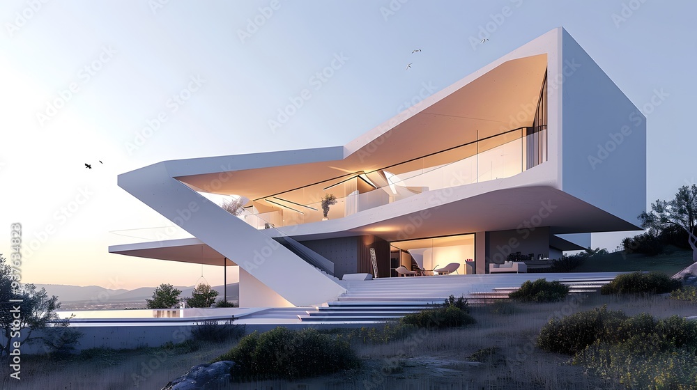 Aufkleber macroscopic view of a minimalist house highlighting the unique shape and structure ai generated illu