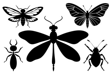Detailed Insect Silhouettes Vector Art Illustration