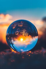 Microscopic view of soap bubbles against a sunset AI generated illustration