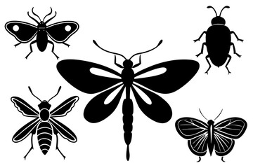 Detailed Insect Silhouettes Vector Art Illustration