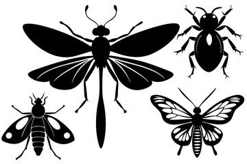 Detailed Insect Silhouettes Vector Art Illustration