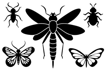 Detailed Insect Silhouettes Vector Art Illustration