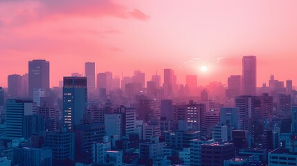 Obraz premium Minimal cityscape bathed in a pastel sunset AI generated illustration