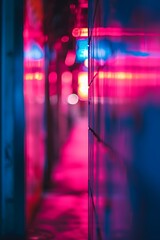 Fototapeta premium Minimal macro photo of a neon cityscape giving abstract views AI generated illustration