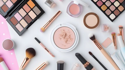 Minimalist birds eye view of a makeup vanity AI generated illustration