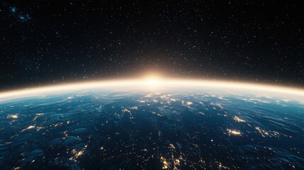 Earthrise from Space with Starry Sky and City Lights