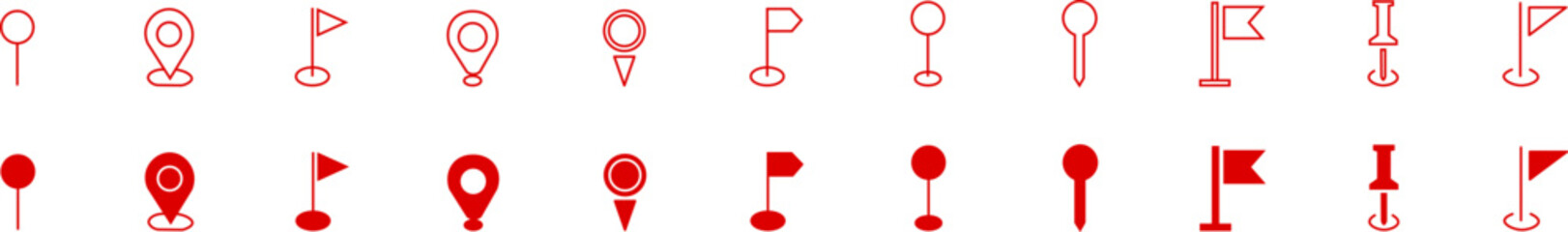 Red map pin place marker. Location icon. Red map marker pointer icon set.