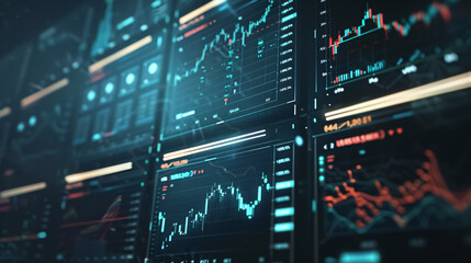 Screen with stock market index charts and diagrams