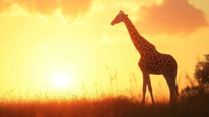 Obraz premium Giraffe Silhouette at Sunset in the Savanna
