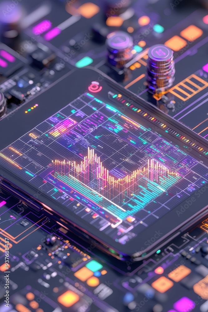 Aufkleber futuristic technology interface with data visualization and neon lights